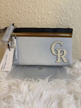 Dooney & Bourke Colorado Rockies MLB Baseball Double Zip Wristlet Gray NWT